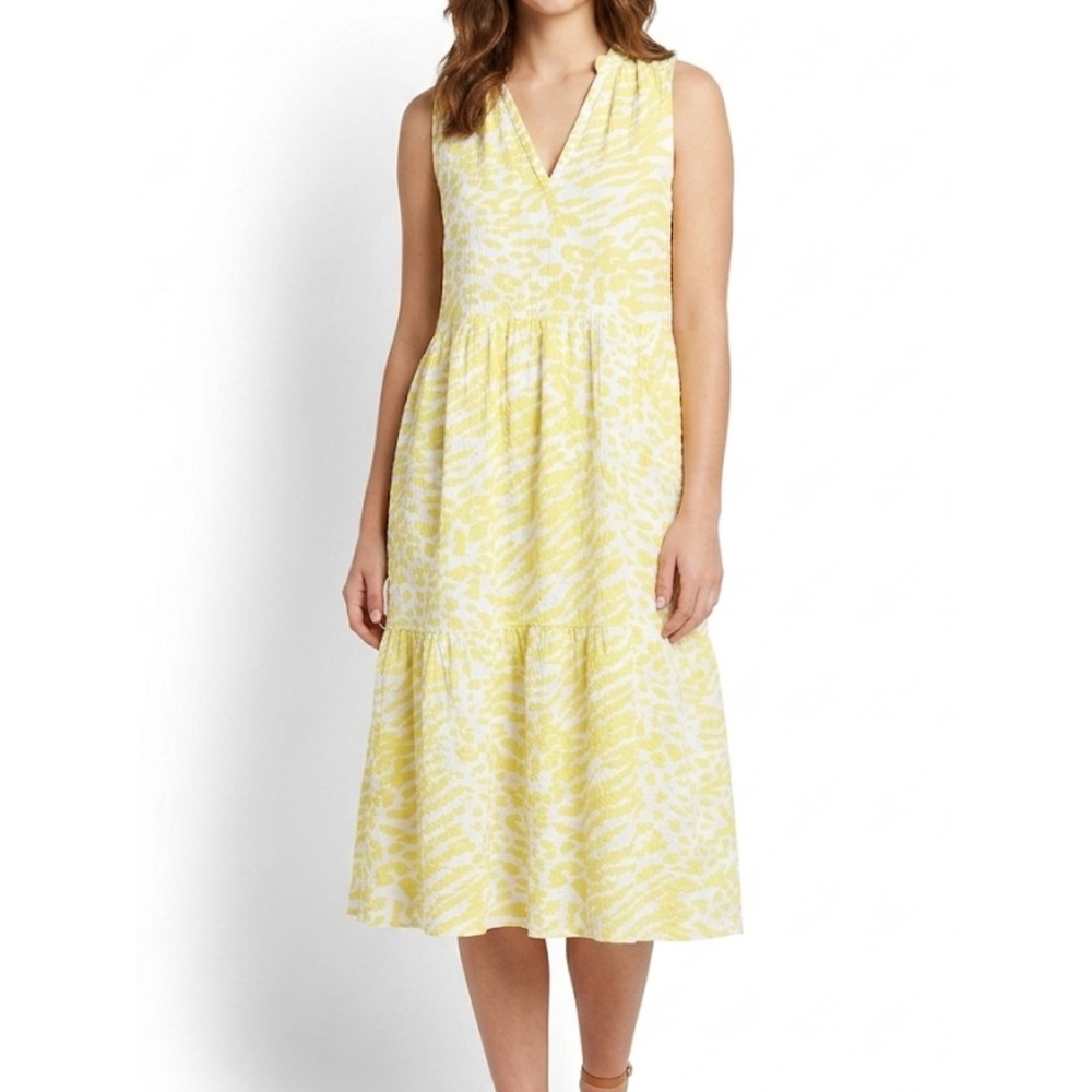 Nation Los Angeles XS Nadie Slub Gauze Cotton Vneck Sleeveless Tiered Midi Dress